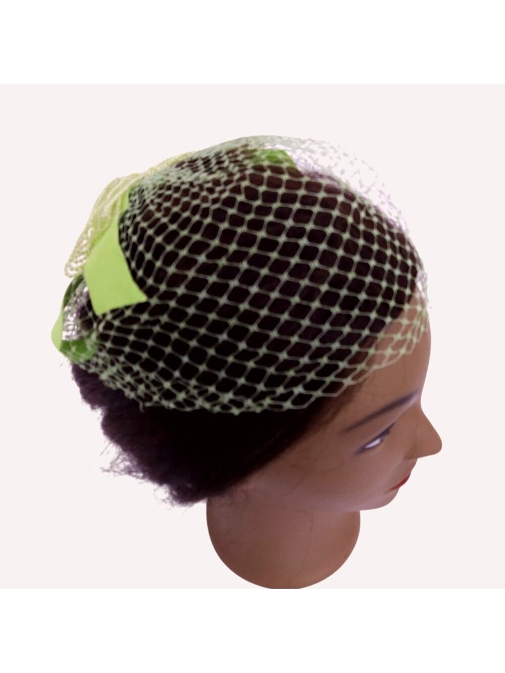 Vintage 1950s Green Net Fascinator Hat Cap Union Made Millinery Rip